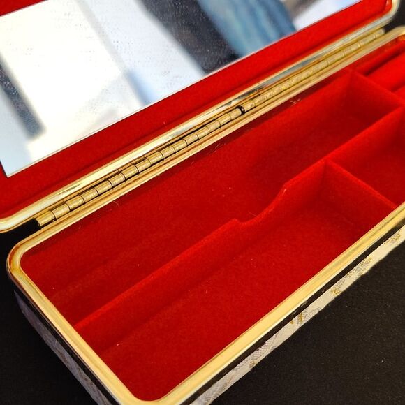 VTG Asian Silk Wrapped Floral Gold Purple Travel Jewelry Box with Mirror - Picture 9 of 15